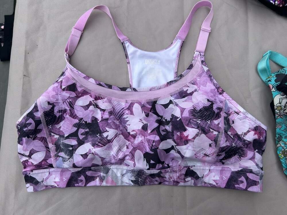Duluth Trading Co. Sports Bra Size XXL Purple Floral Print Mesh Back